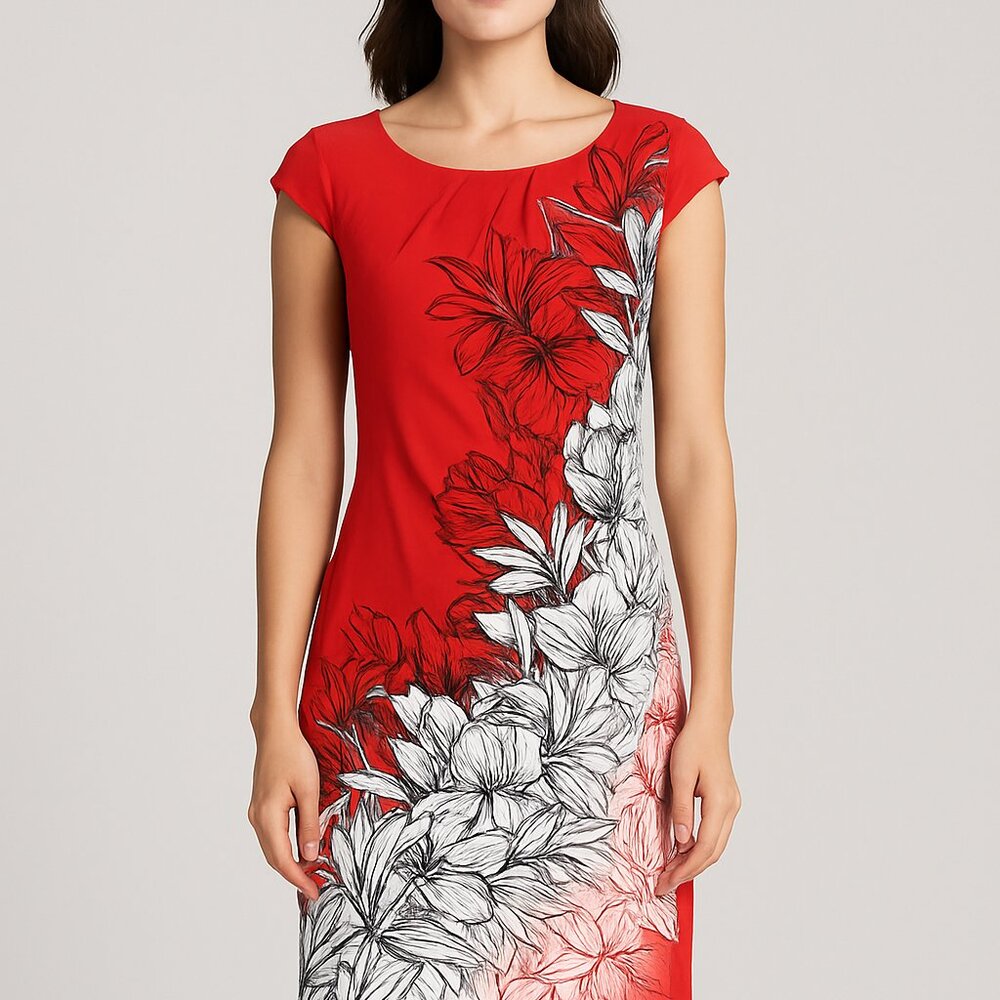 London Times Red Floral‎ Print Dress